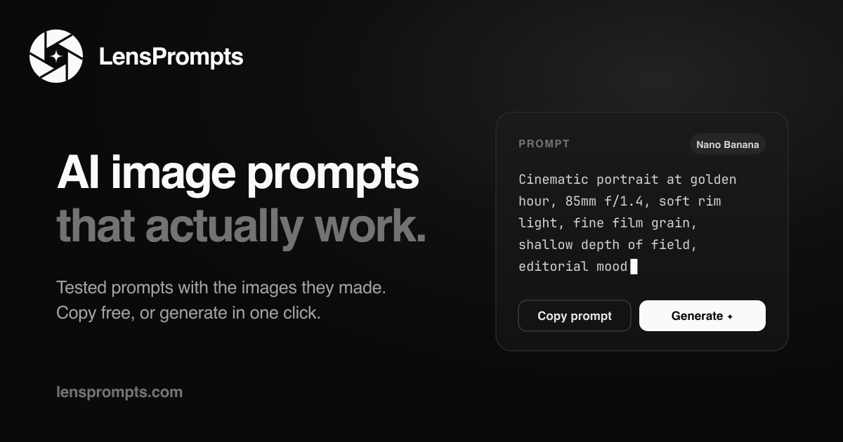 Free AI Image & Video Prompts — Copy & Generate | LensPrompts